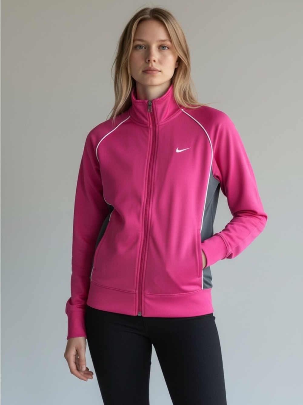 Nike Women's Track Top Jacket Full Zip Athletic Pink Grey Size large
